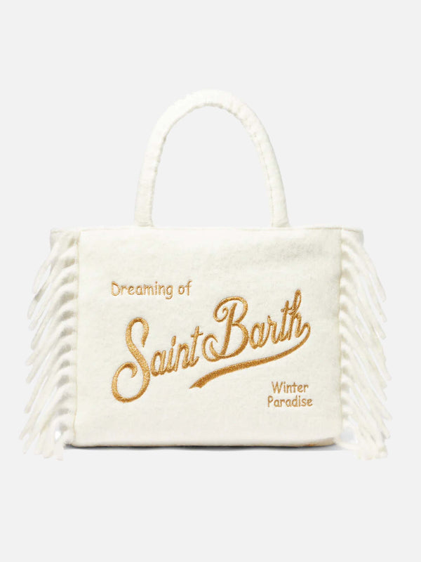 Vanity blanket white shoulder bag with fringes