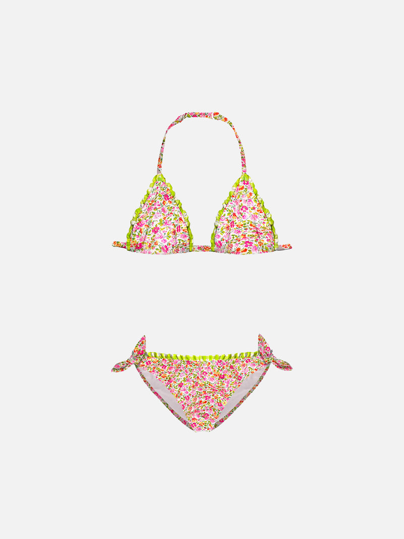 Bikini da bambina a triangolo a fiori | Realizzato con tessuto Liberty