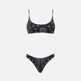 Damen-Bralette-Bikini mit schwarzem Bandana-Print