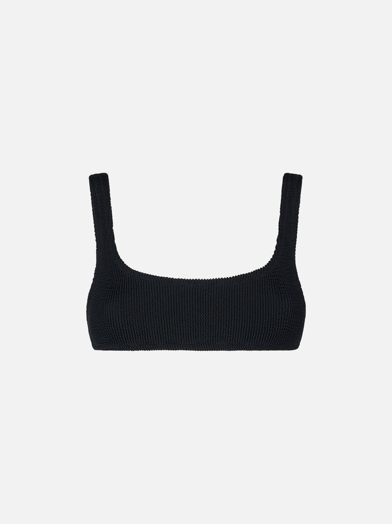 Schwarzer Bralette-Badeanzug für Damen in Crinkle-Optik