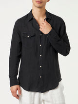 Camicia da uomo in lino nero