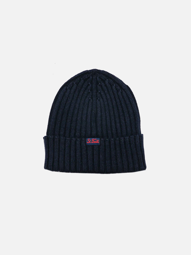 Cappello in misto cashmere con patch St. Barth Navy