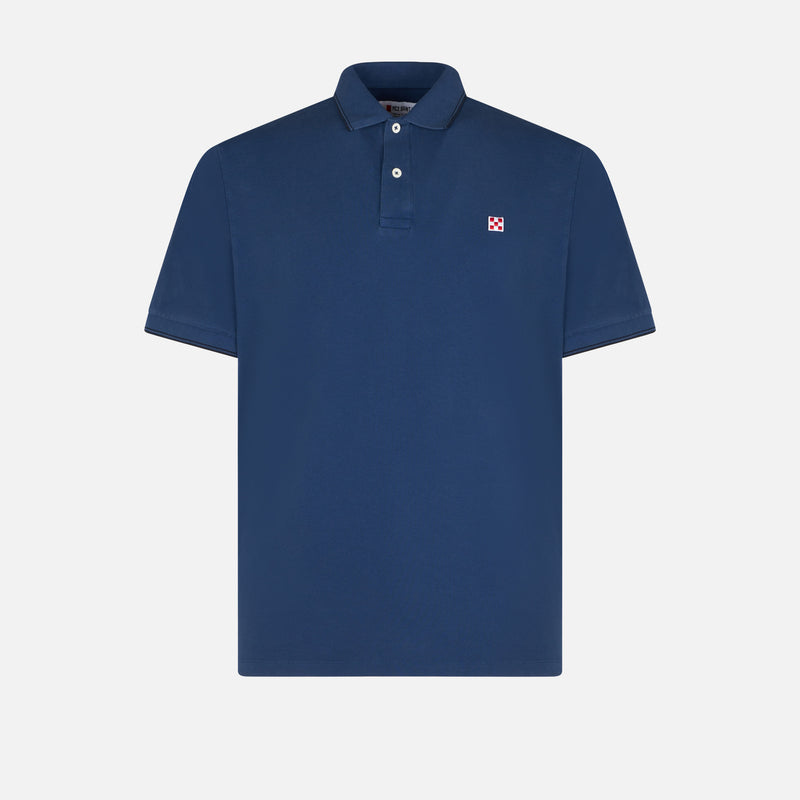 Polo in denim piquet blu con logo St. Barth