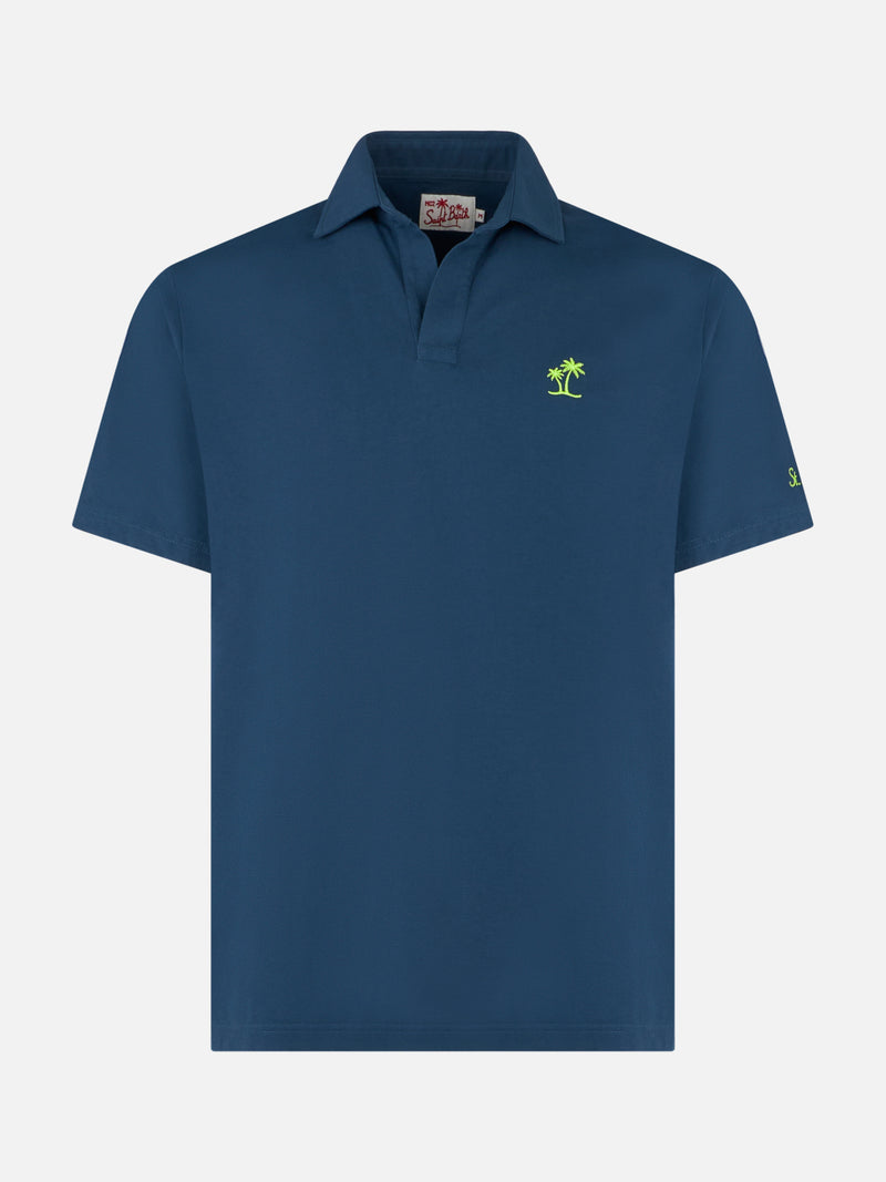 Herren-Poloshirt aus marineblauem Baumwolljersey