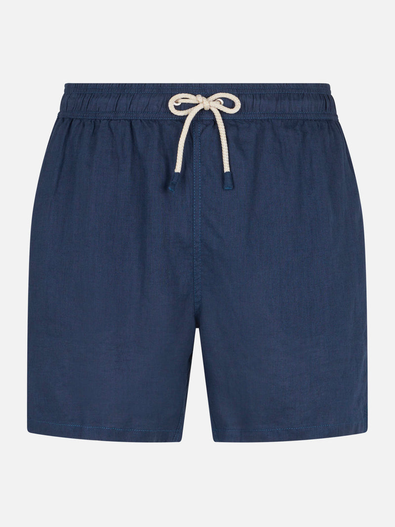 Costume da bagno da uomo in lino blu navy