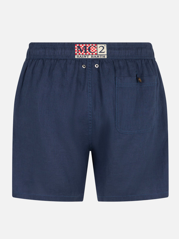 Man navy blue linen swim shorts