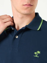 Polo in piquet blu con logo St. Barth e contrasti