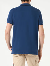 Polo in denim piquet blu con logo St. Barth