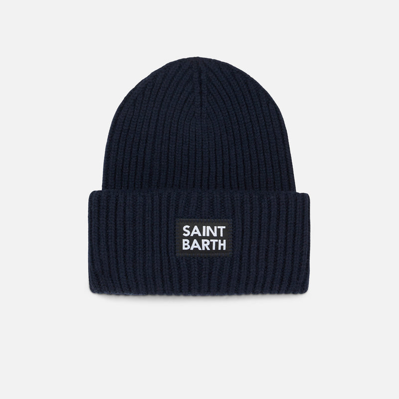 Boy blue ribbed beanie with Saint Barth label