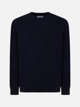 Man crewneck blue sweater with St. Barth embroidery