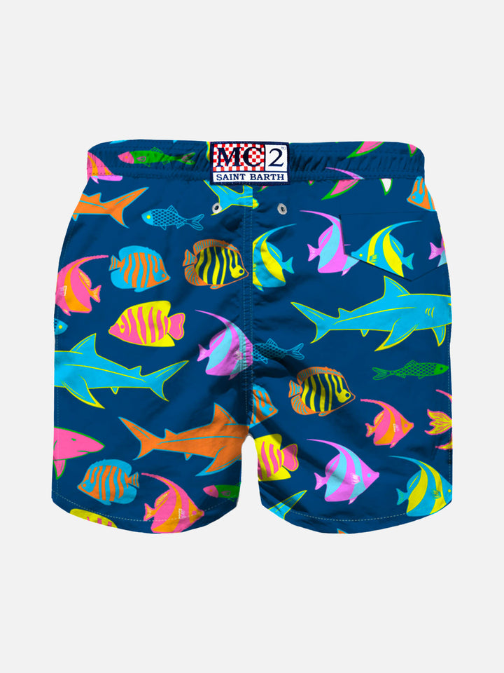 Colorful fish print boy's blu swimshorts - MC2 Saint Barth