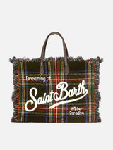 Borsa a spalla Vanity in lana tartan blu