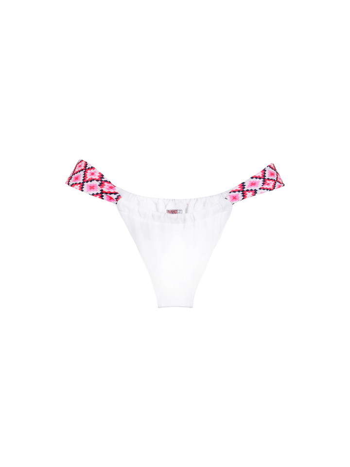 Woman triangle bikini with geometric pattern