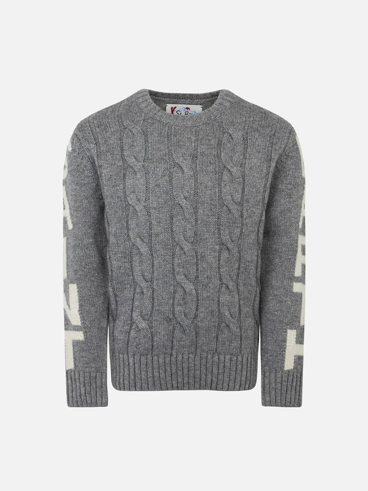 Grauer Zopfmusterpullover für Jungen Bergen Jr mit Saint Barth Jacquard