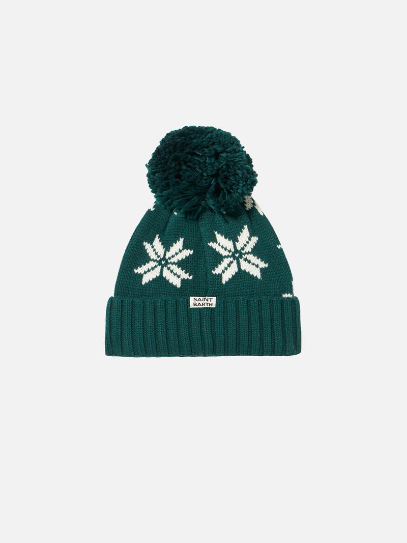 Boy green beanie with norwegian pattern