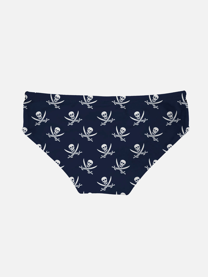 Blue navy boy swim briefs pirates micro print