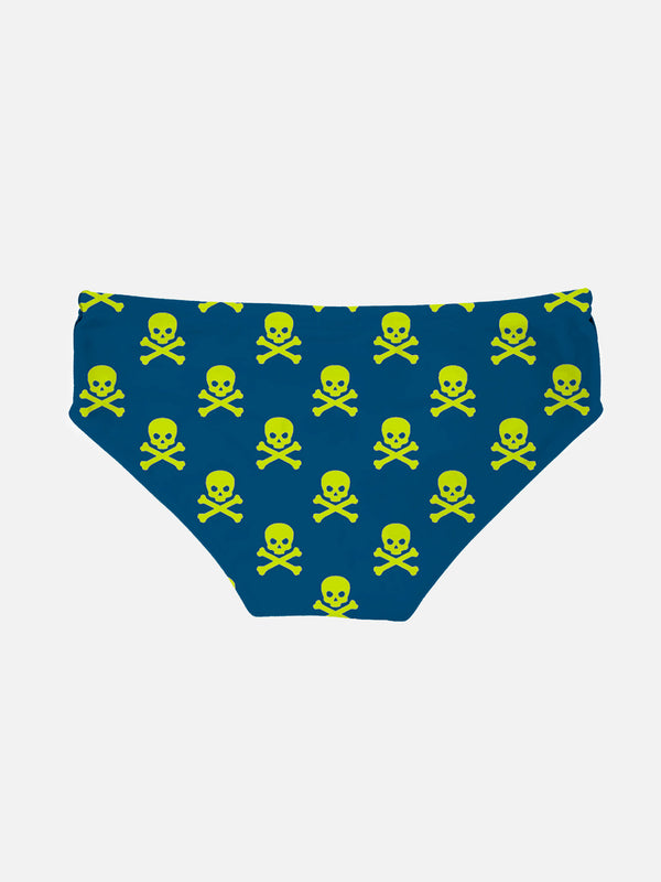 Yellow Fluo Skulls Boy Swim Briefs