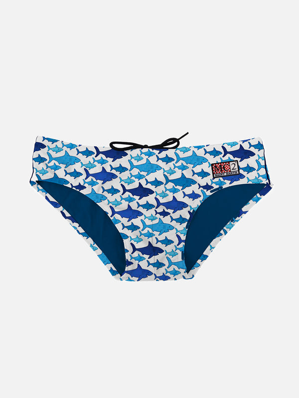 Multi shark print boy swim briefs