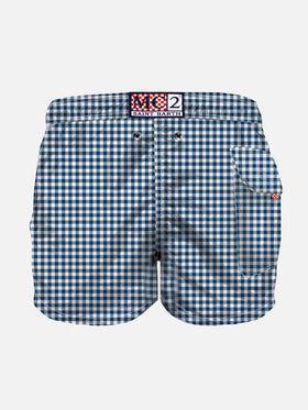 Badeshorts für Jungen mit blauem Vichy-Muster