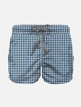 Boy swim shorts with Blue Vichy pattern