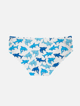 Boy swim briefs with light blue sharks print