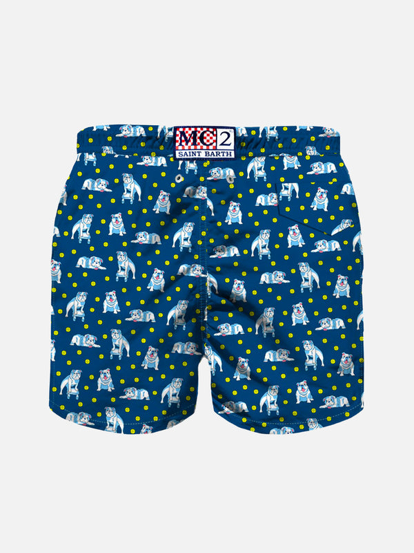 Boy light fabric swim shorts with dog print