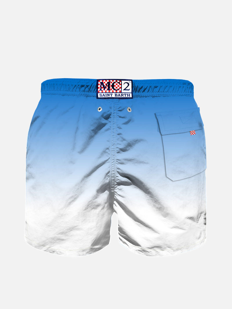 Boy swim shorts with bluette and white gradient print