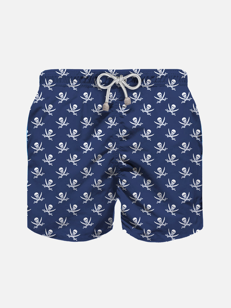 Boy swim shorts with Pirate Skulls print