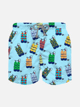 Hellblaue Badeshorts für Jungen mit Scuba-Print