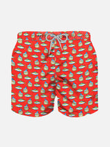 Micro tuna box print boy's light red swimshorts