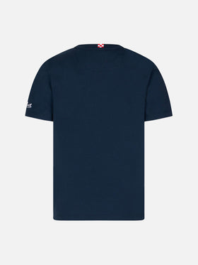 T-shirt da bambino in cotone con stampa squali sul taschino