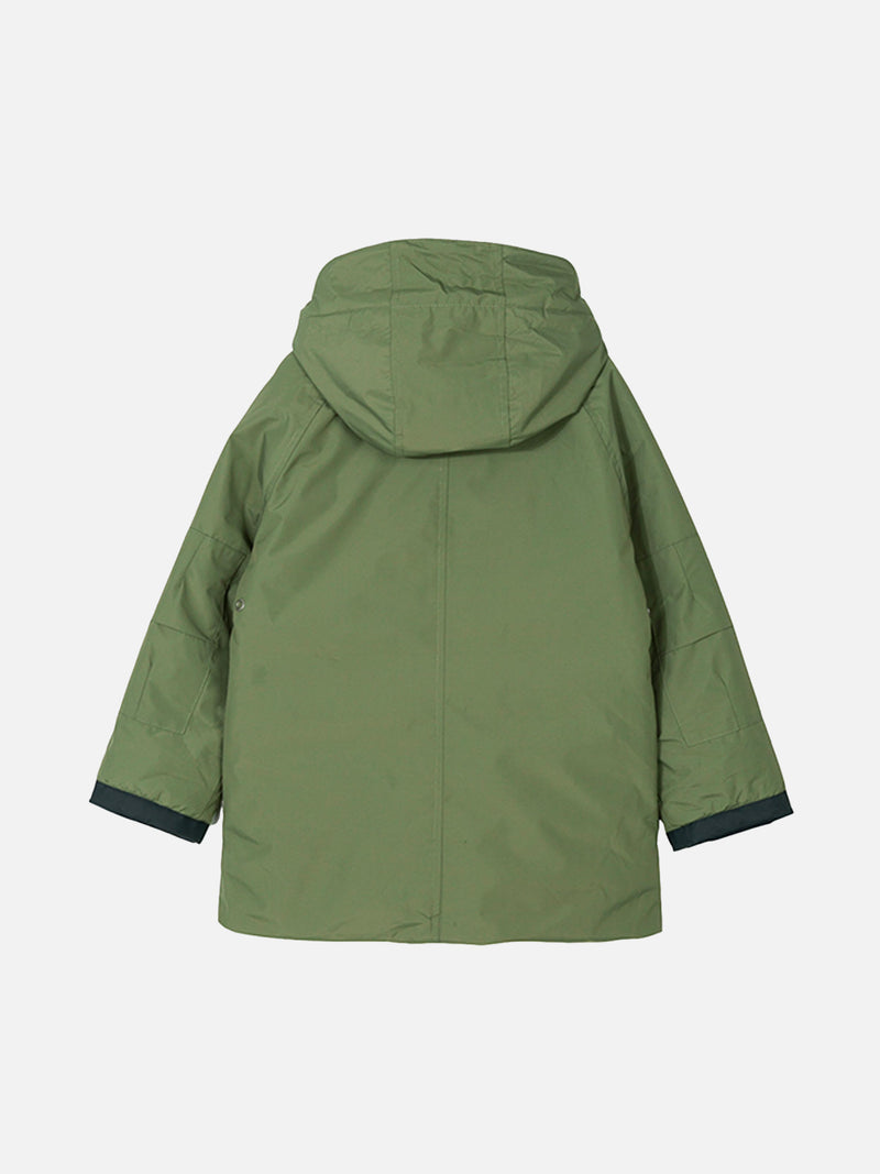 Parka da bambino verde militare con cappuccio