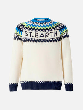 Maglione bianco da bambino con jacquard islandese