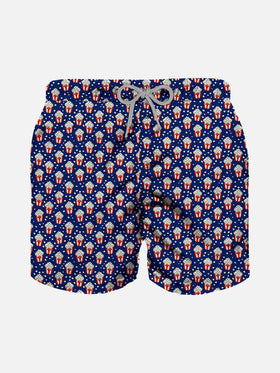 Boy light fabric swim shorts with pop corn print
