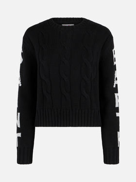 Maglione da donna girocollo intrecciato con stampa Saint Barth lurex