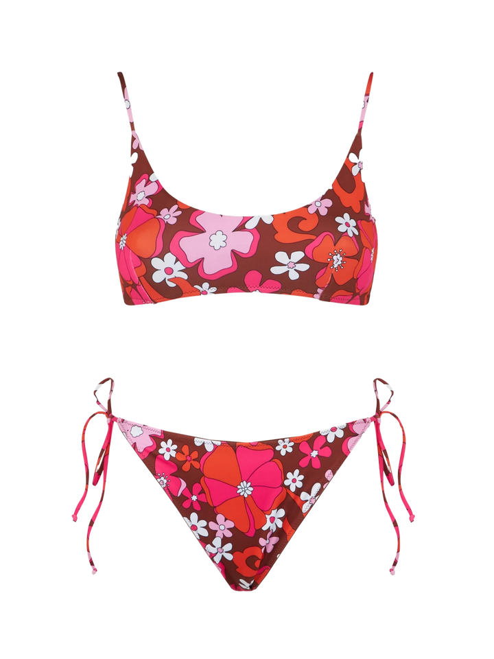 Woman bralette bikini with retro flower print