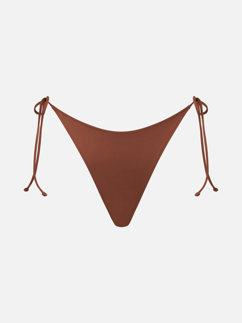 Woman brown swim briefs with side laces