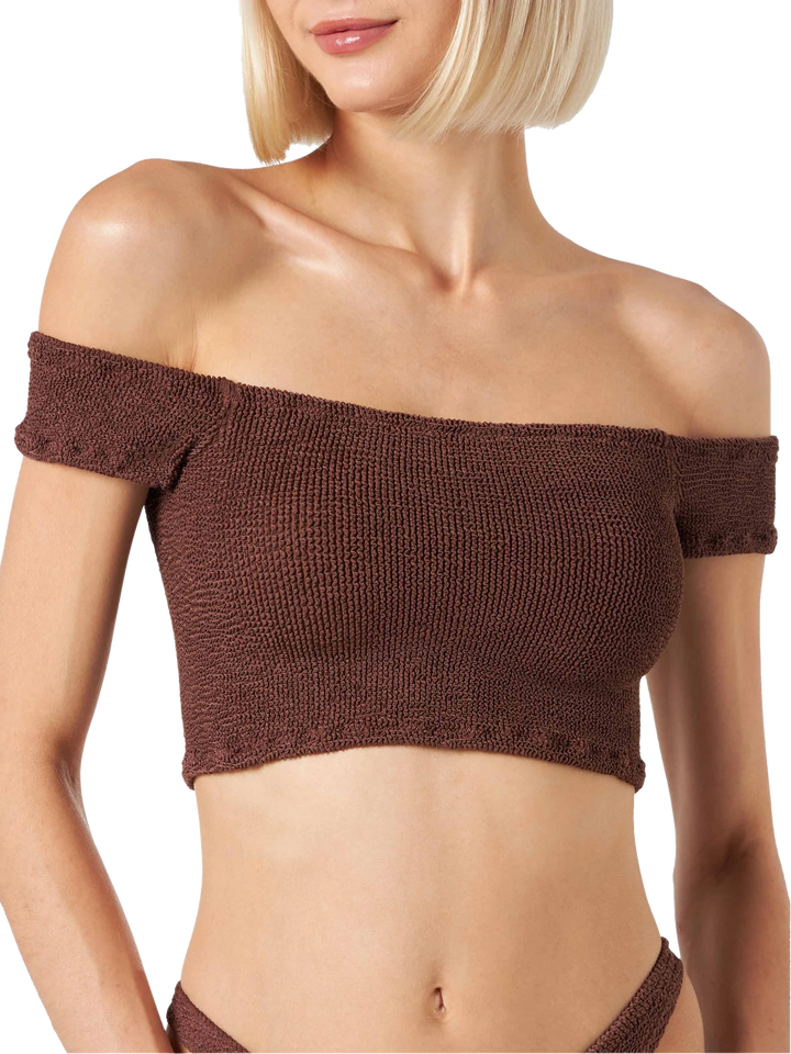 Woman crinkle wide shoulder strap top swimsuit