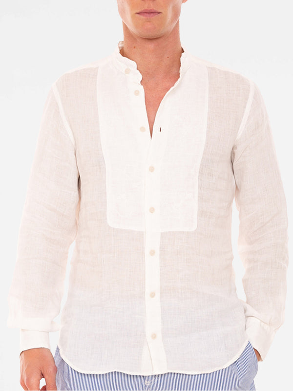 Camicia da Uomo in Lino ricamata bianco sporco