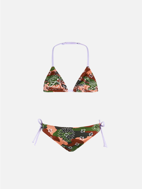 Girl triangle bikini with mimetic bandanna print - MC2 Saint Barth