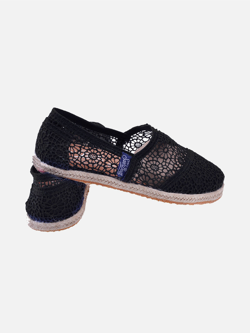 Schwarze Makramee-Espadrillas für Damen