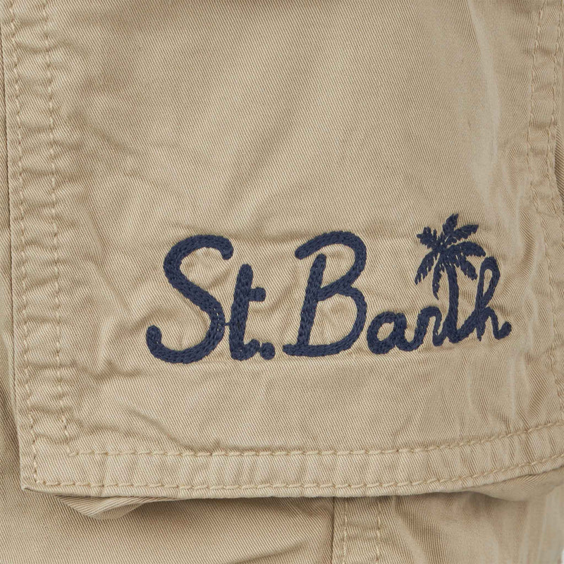 Boy beige cotton cargo shorts