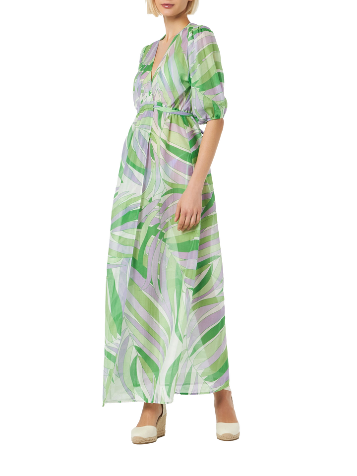 Langes Kleid Bliss aus Baumwolle und Seide mit Palmenprint