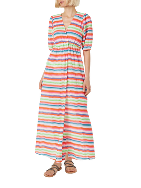 Langes Strandkleid Bliss aus Chevron-Raschelstrick mit Streifenmuster