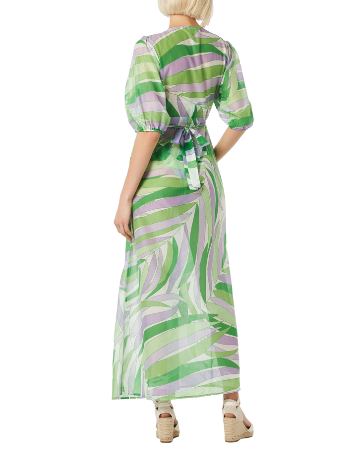 Langes Kleid Bliss aus Baumwolle und Seide mit Palmenprint