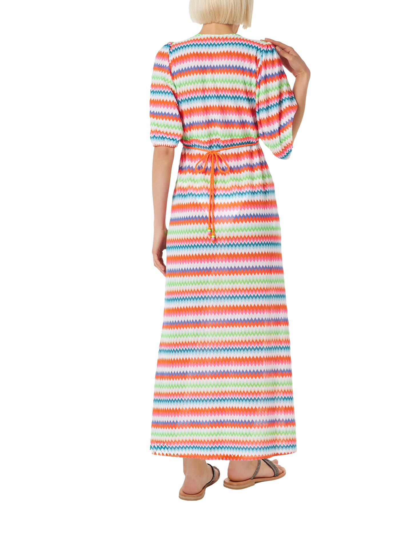 Langes Strandkleid Bliss aus Chevron-Raschelstrick mit Streifenmuster