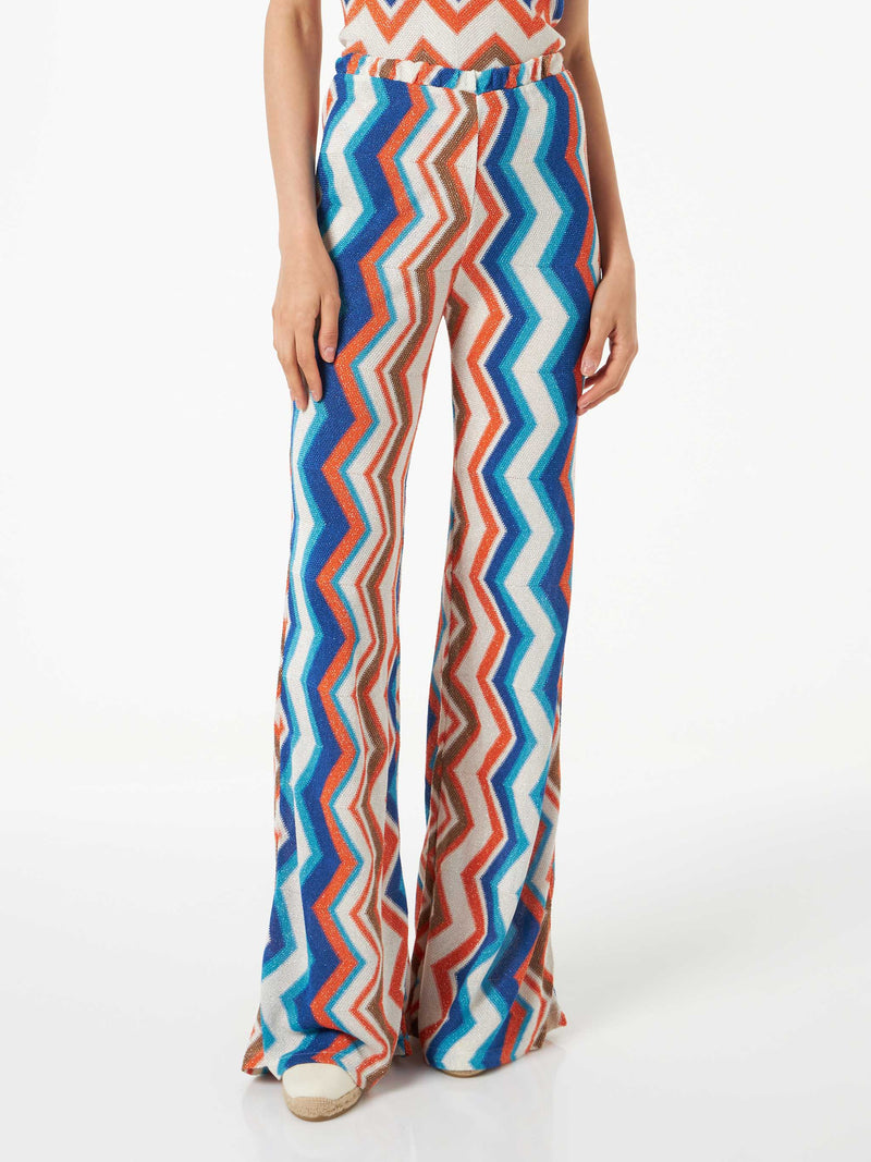 Pantalone a palazzo da donna in maglia chevron