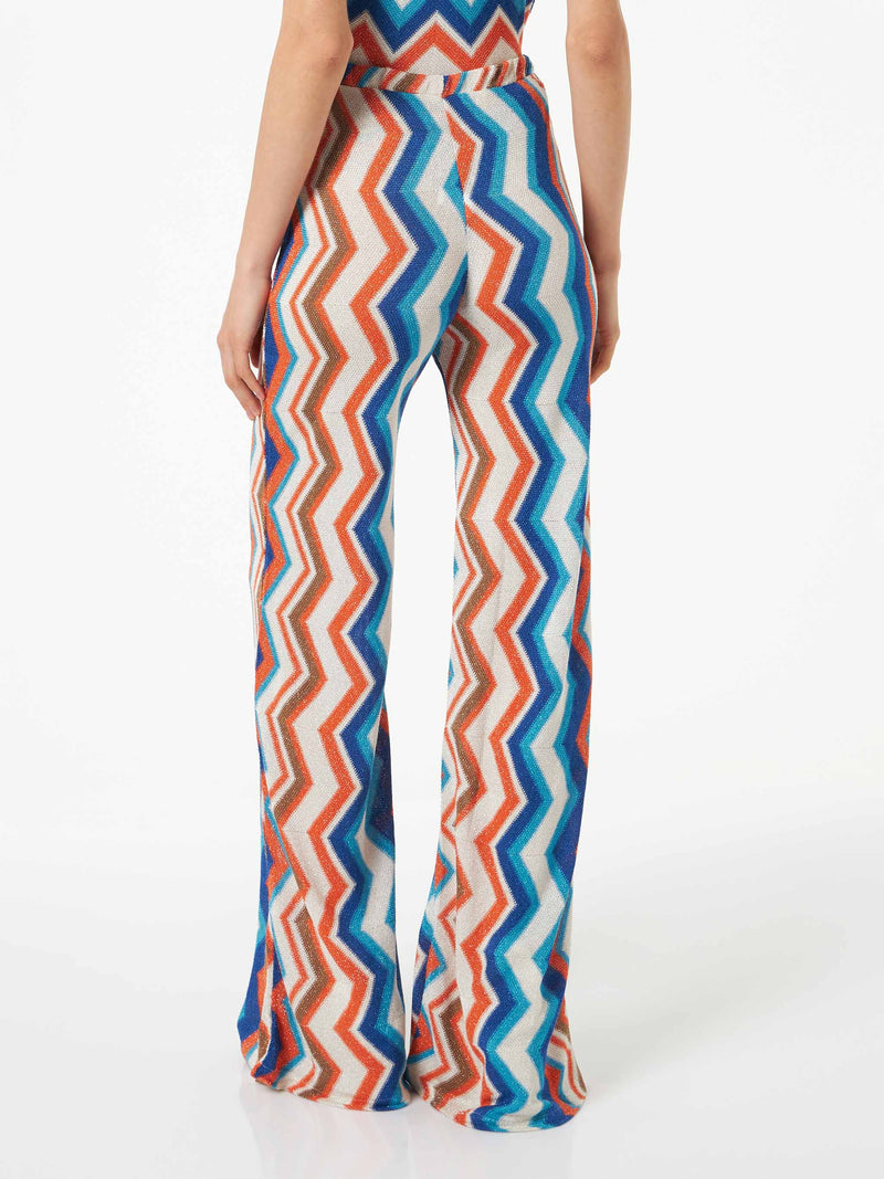 Pantalone a palazzo da donna in maglia chevron