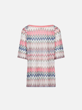 Pink chevron pattern girl knit dress