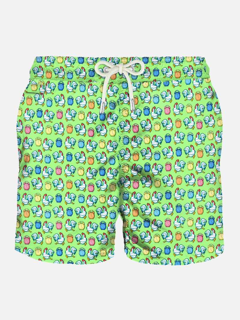 Light fabric man swim shorts roosters print